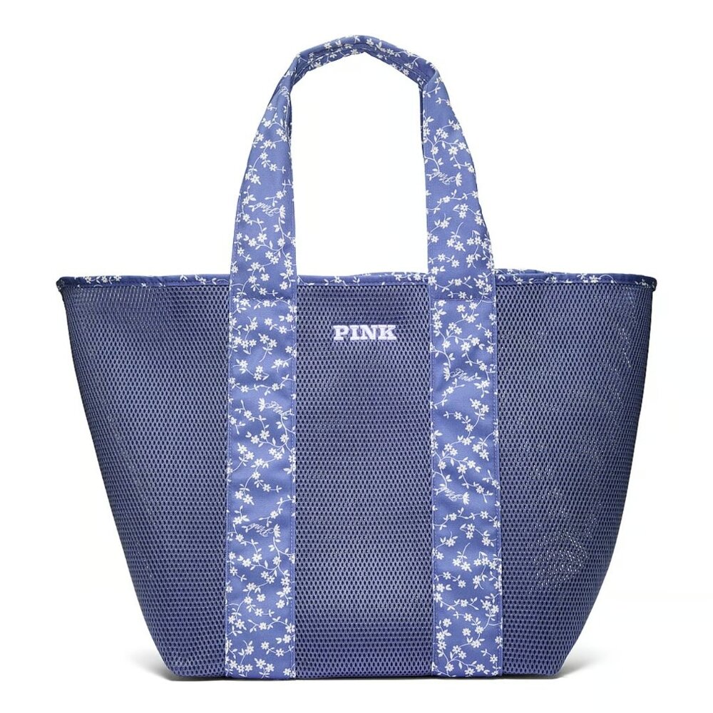 VICTORIA SECRET PINK MESH FLORAL TOTE BAG / Steel Blue / 11261635